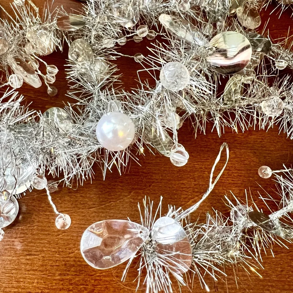 Silver pearl gem tinsel garland set of 11 beautiful holiday Christmas party
